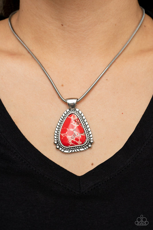Artisan Adventure - Red Stone Pendant Necklace Paparazzi N0814