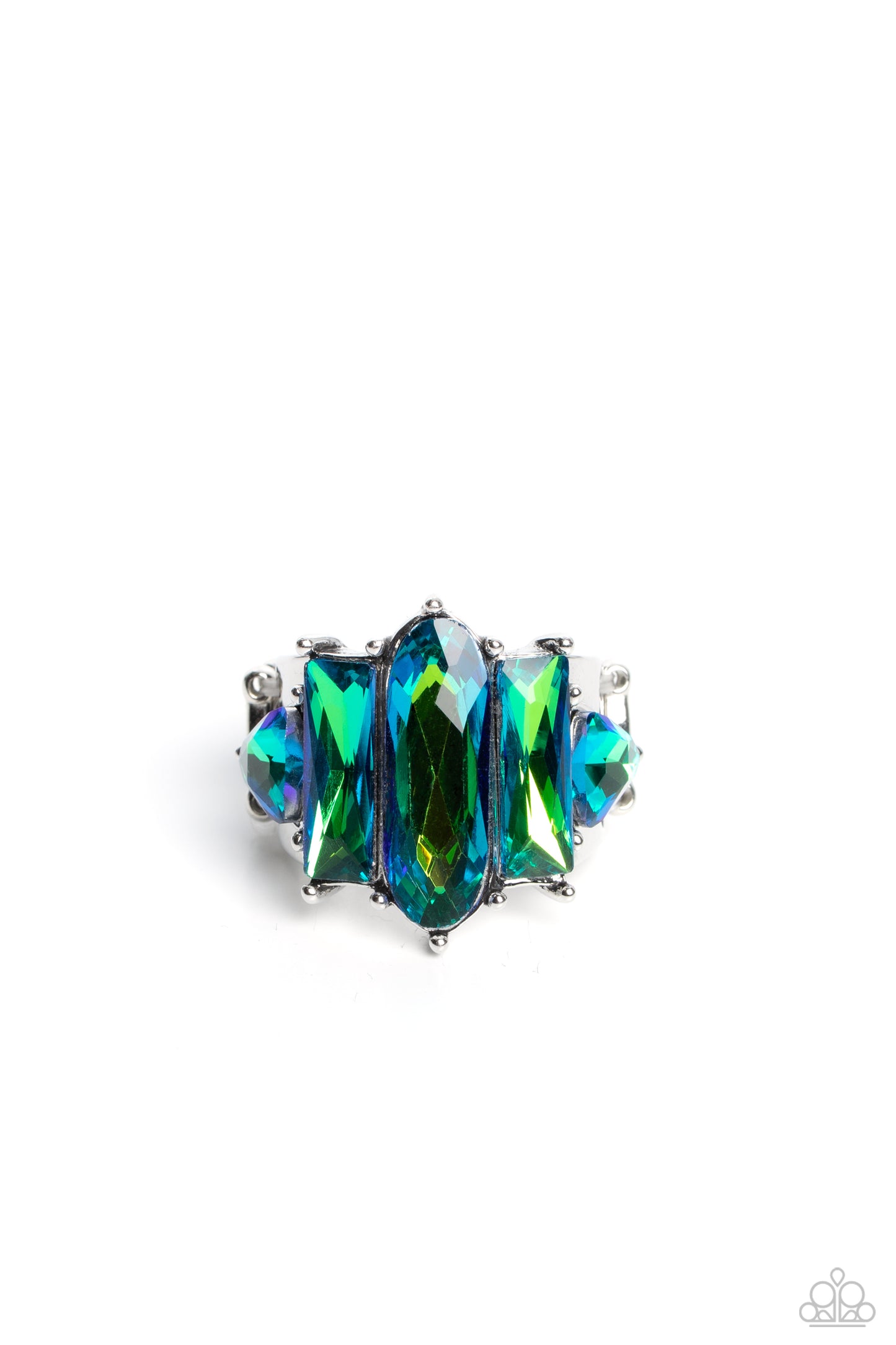 Iridescently Interstellar - Green UV Finish Iridescent Rhinestone Ring Paparazzi R0445