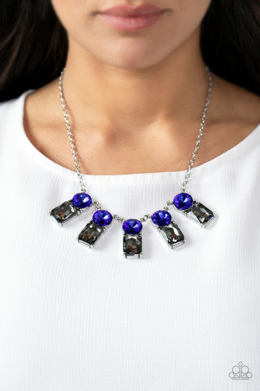 Celestial Royal - Blue Gem & Smoky Rhinestone Necklace Paparazzi N0640