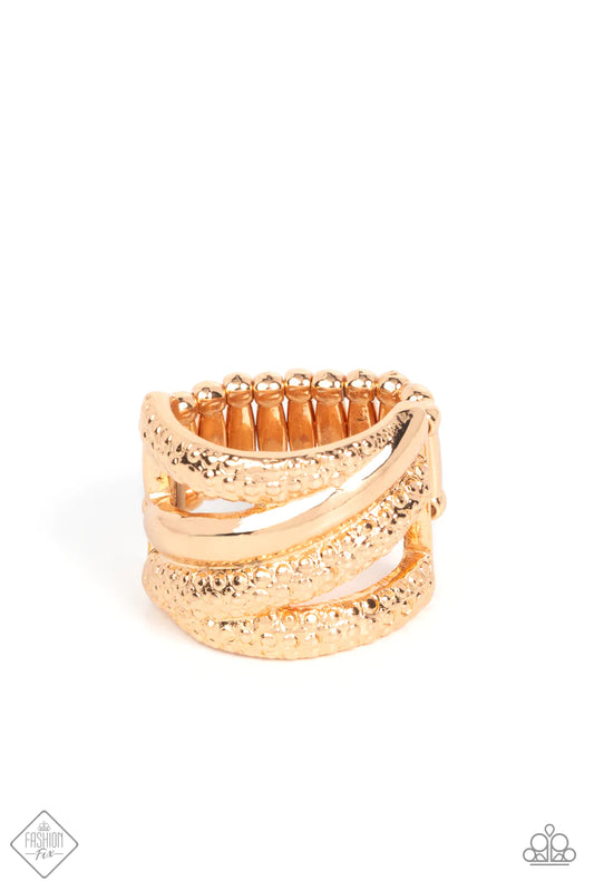 Contemporary Convergence Gold Textured Ring Fashion Fix October 2021 Paparazzi R0388