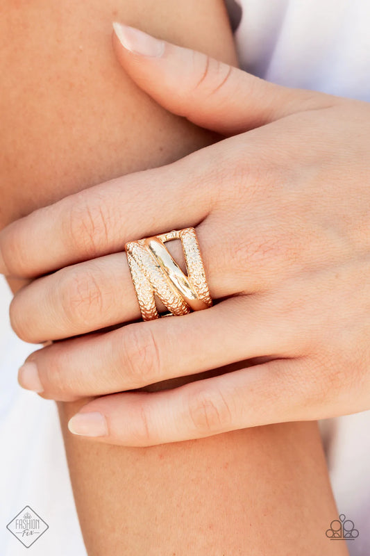 Contemporary Convergence Gold Textured Ring Fashion Fix October 2021 Paparazzi R0388