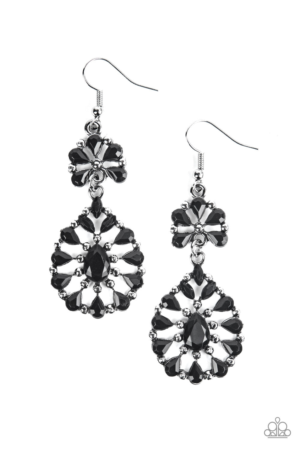 Posh Palooza - Black Bead Floral Earring Paparazzi E0973