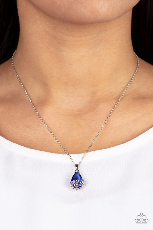 Flower Patch Fabulous - Blue Teardrop Necklace Paparazzi N0770