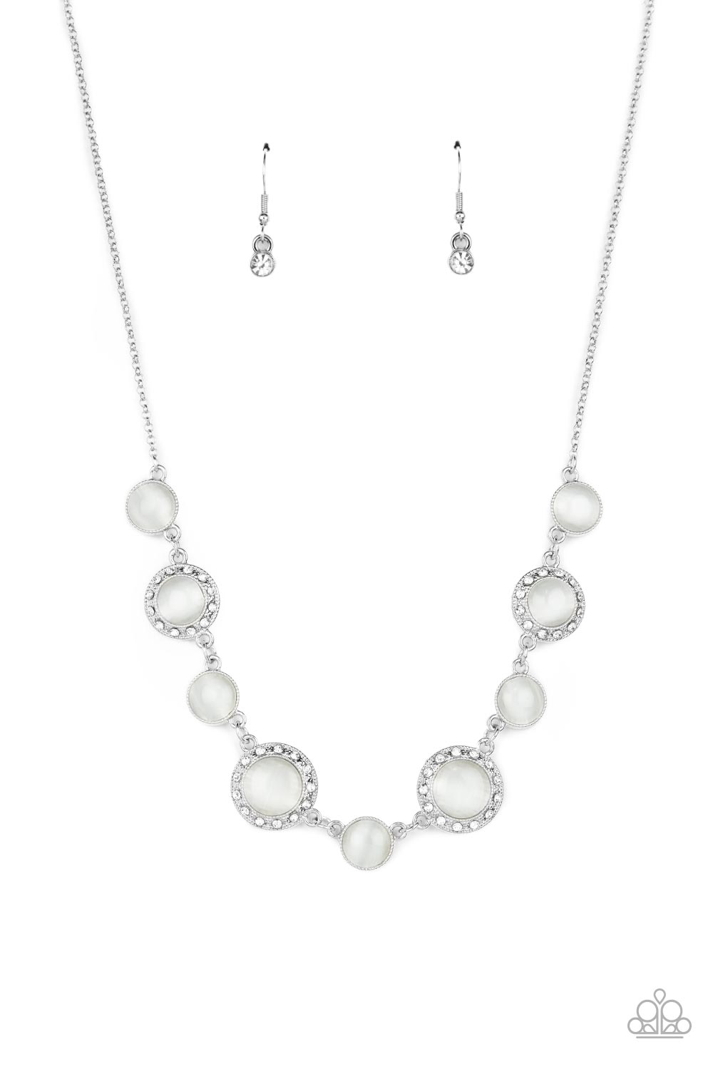 Too Good to BEAM True - White Rhinestone Cat's Eye Necklace Paparazzi N0367