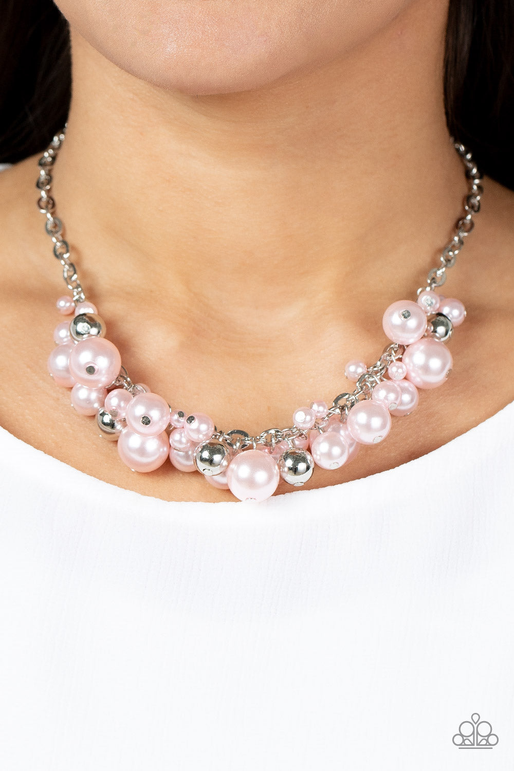 Classical Culture - Pink Pearl Silver Bead Necklace Paparazzi N0895