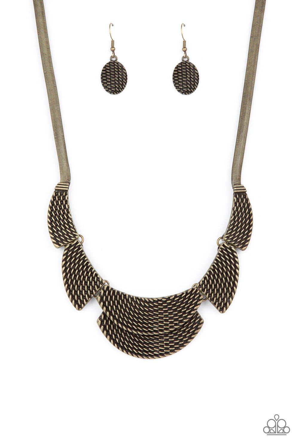 Empress Empire Brass Metallic Stitched Texture Necklace Paparazzi N1151