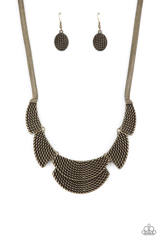 Empress Empire Brass Metallic Stitched Texture Necklace Paparazzi N1151