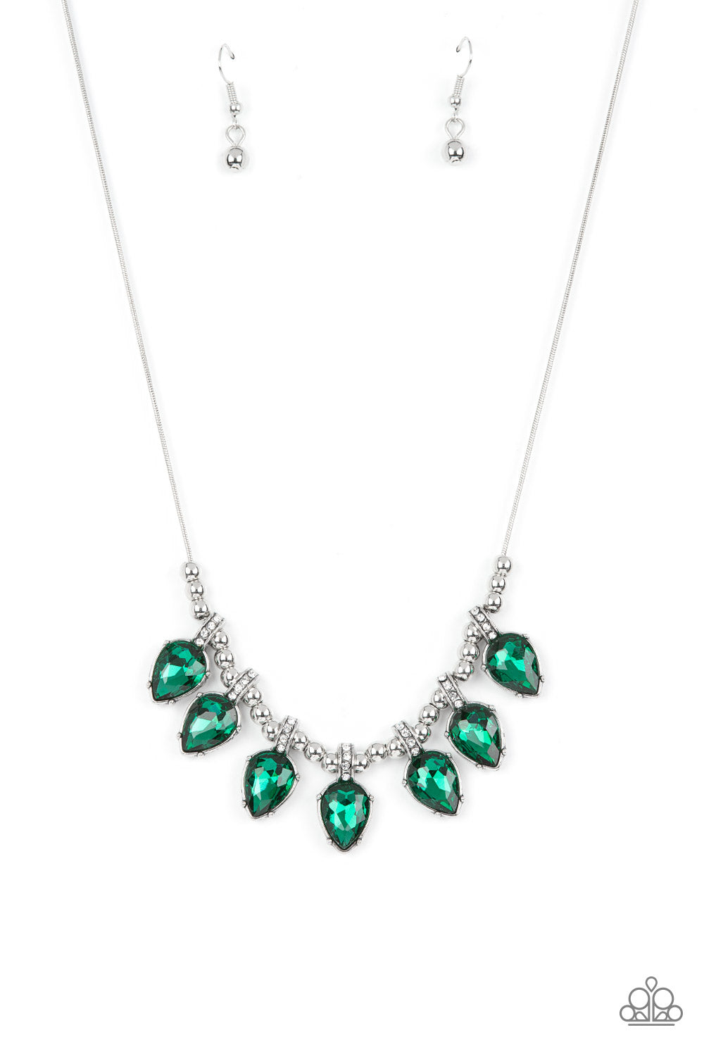 Crown Jewel Couture - Green Rhinestone Necklace Paparazzi N0672