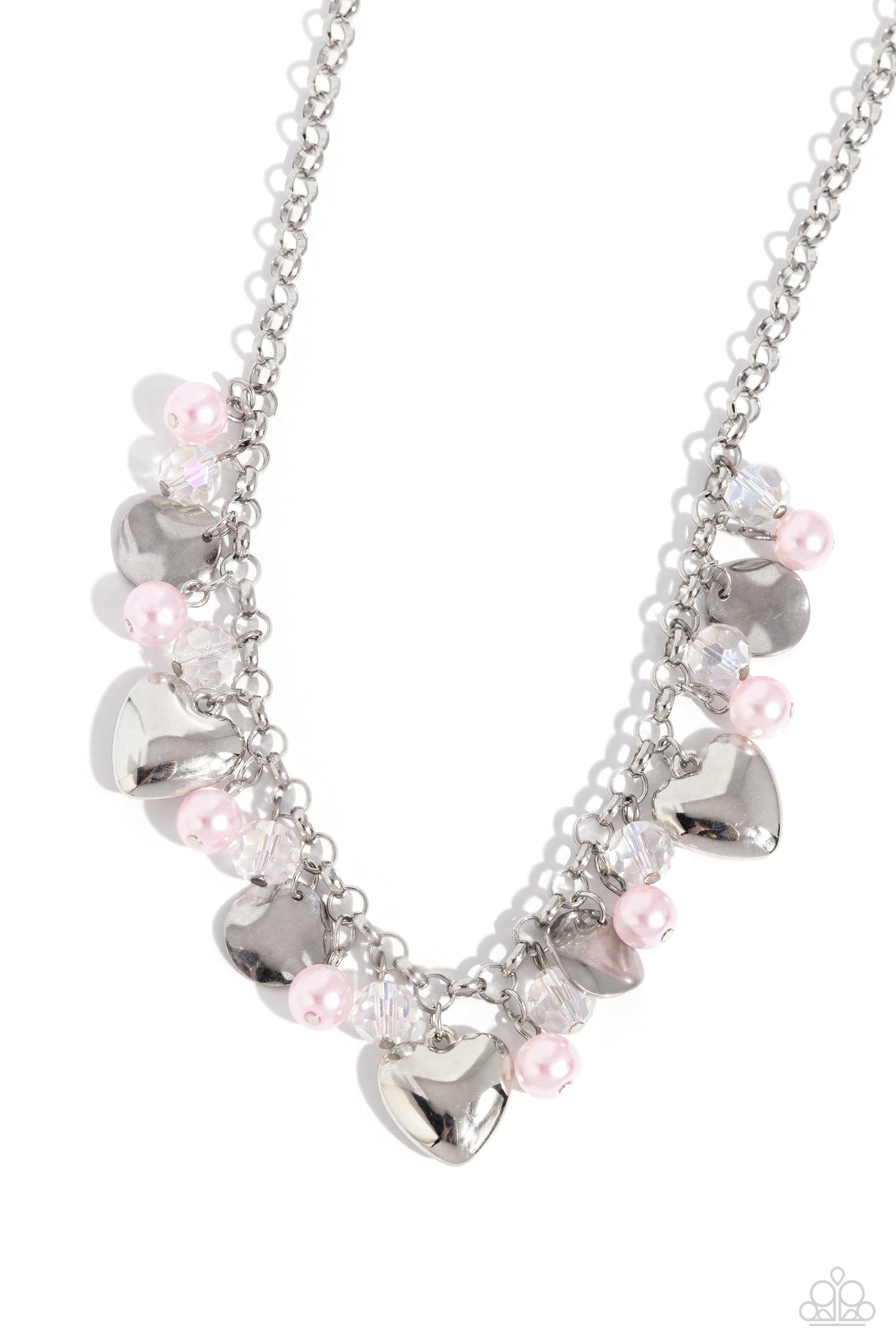 True Loves Trove - Pink Pearl & Silver Hearts Necklace Paparazzi N2032