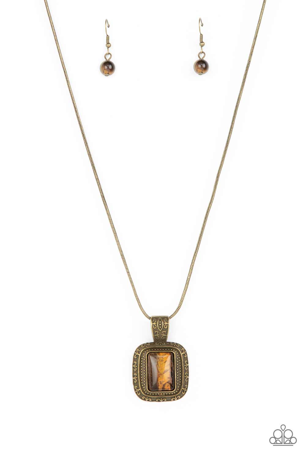 Right Hand TALISMAN - Brass Tiger's Eye Stone Necklace Paparazzi N1539