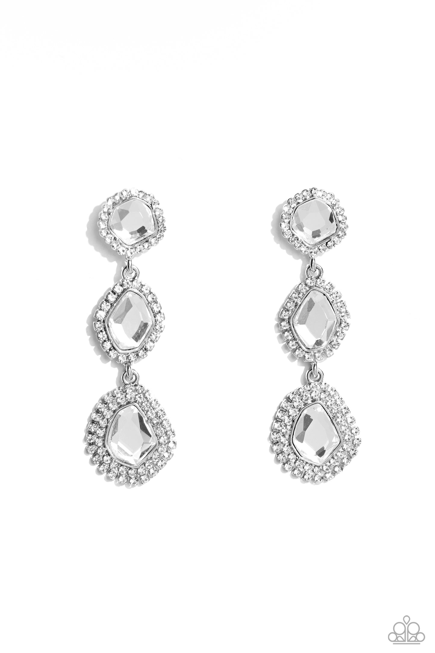 Prove Your ROYALTY - White Rhinestone & Gem Trio Earring Paparazzi E1759