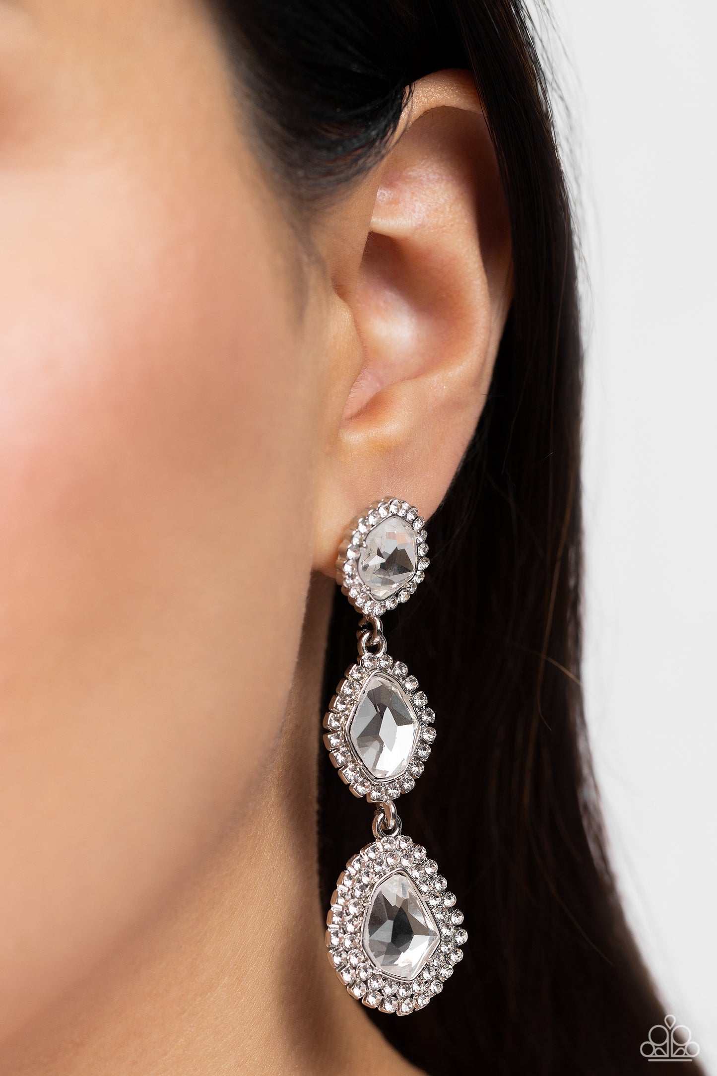 Prove Your ROYALTY - White Rhinestone & Gem Trio Earring Paparazzi E1759