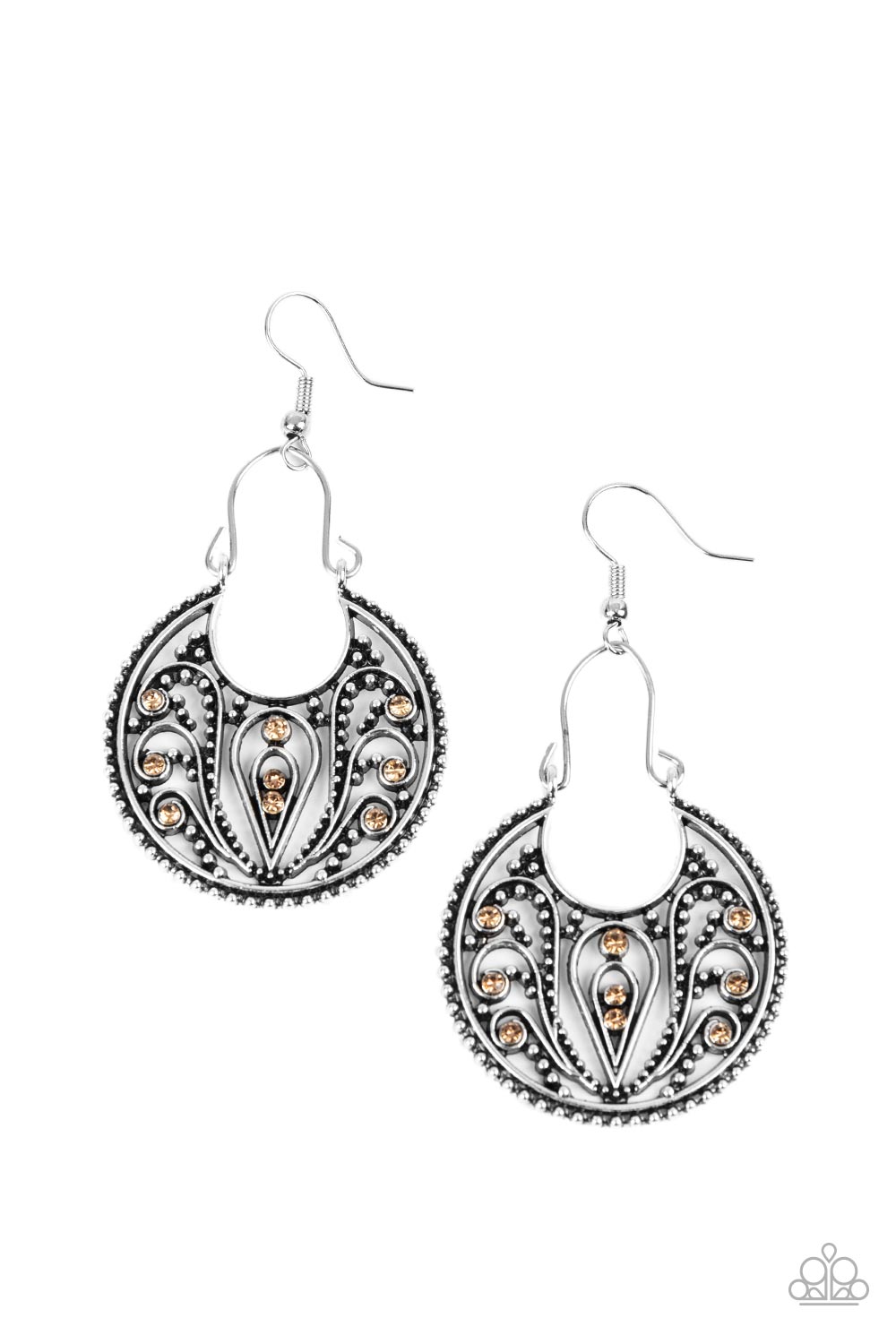 Vineyard Villa - Brown Topaz Rhinestone Filigree Earring Paparazzi E1178