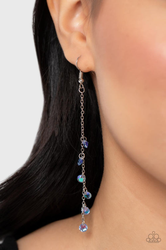 Extended Eloquence - Blue Iridescence Rhinestone Earring Paparazzi E0733