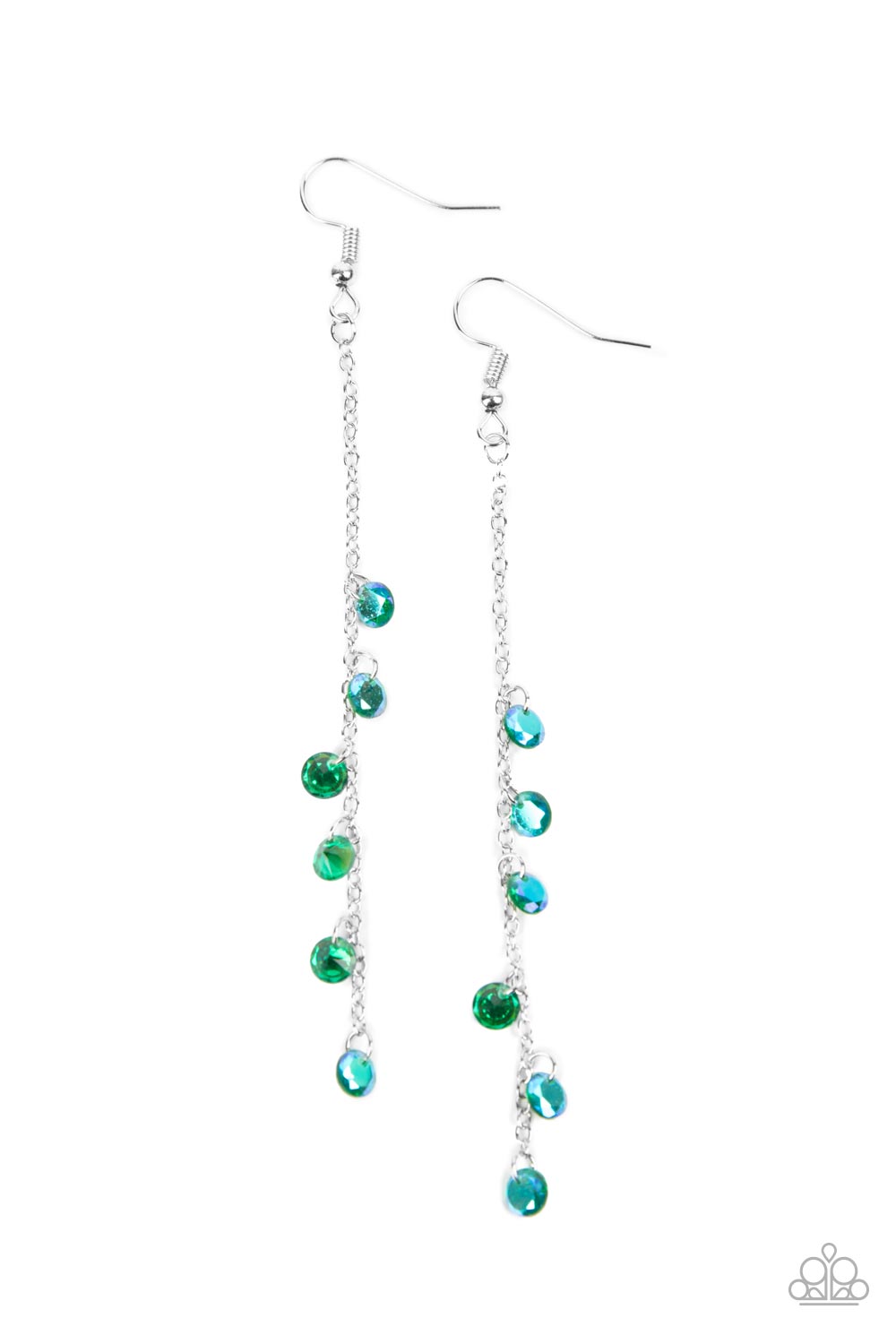 Extended Eloquence - Green Iridescence Rhinestone Earring Paparazzi E0499