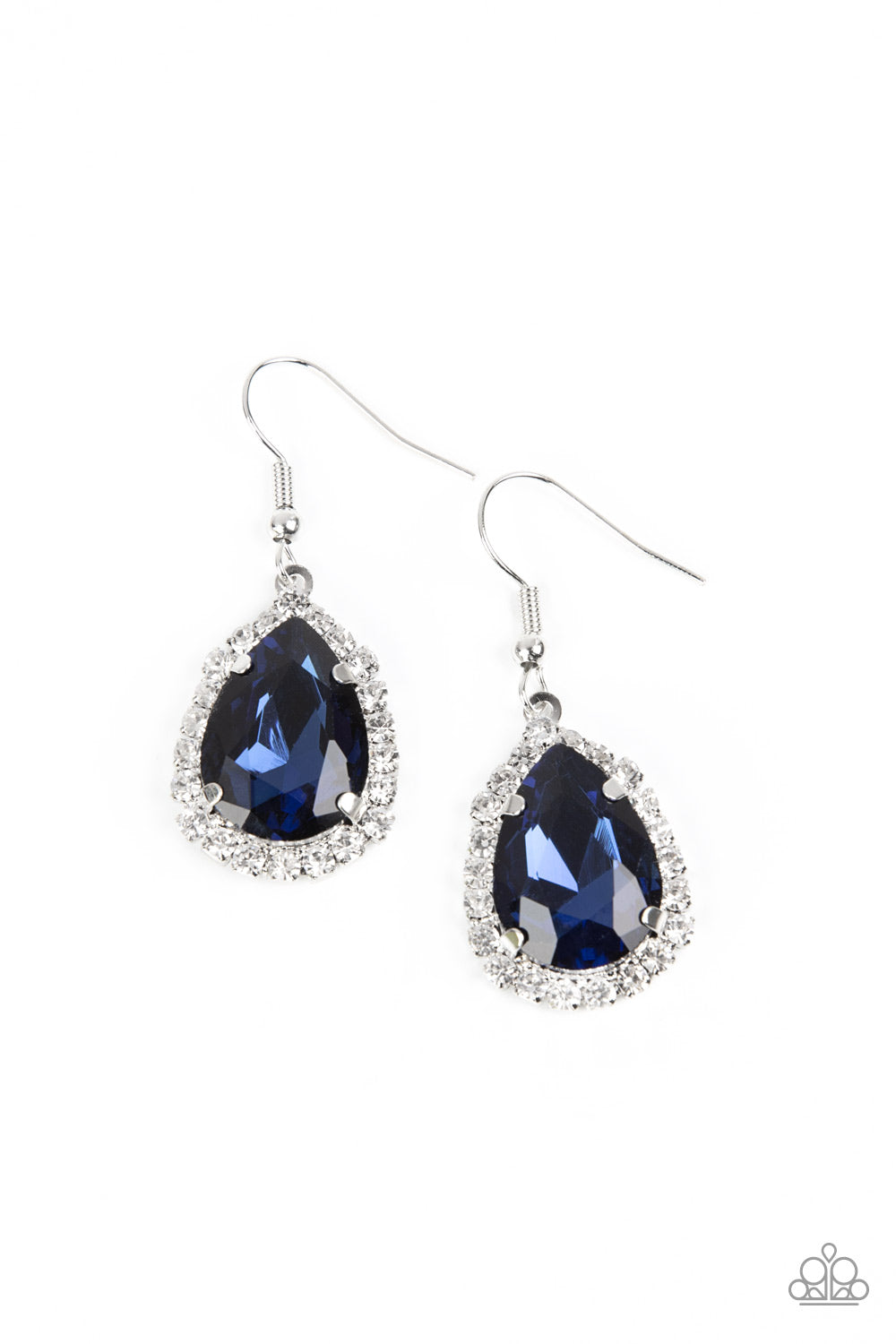 Bippity Boppity BOOM! - Blue Teardrop Gem & White Rhinestone Earring E1340