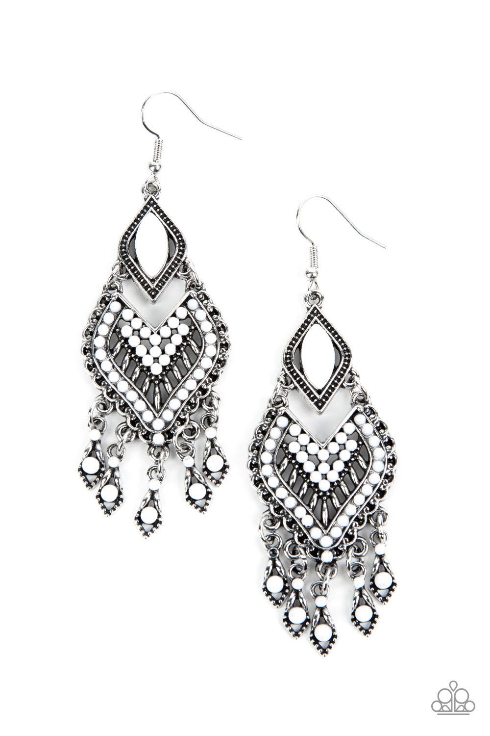 Dearly Debonair - White Seed Bead Fringe Earring Paparazzi E1354