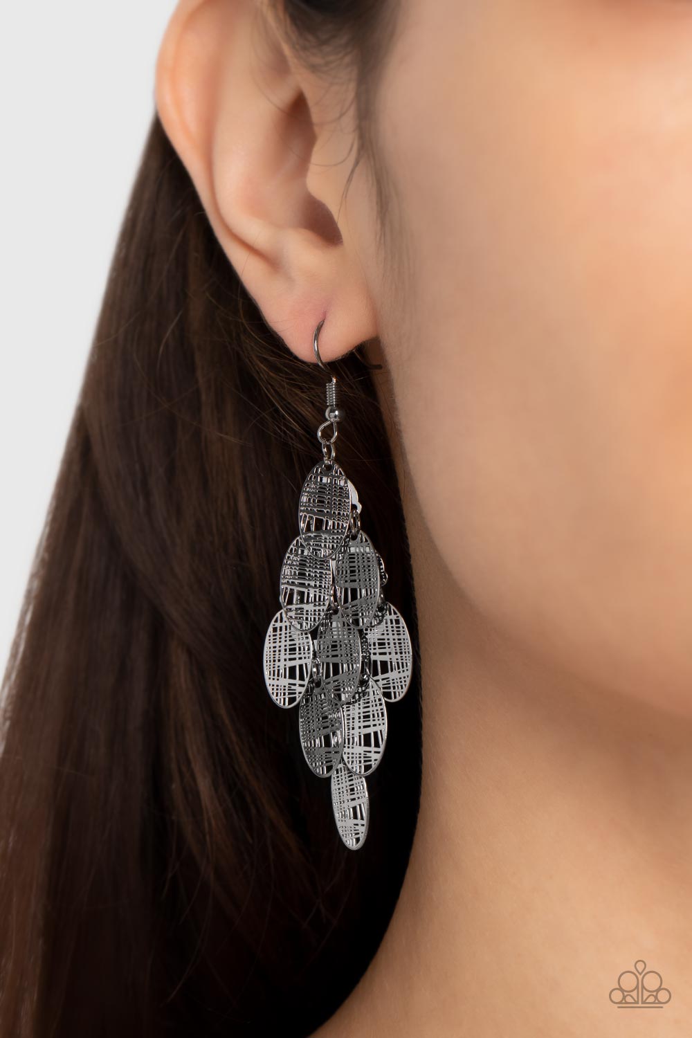 Cross It Off My List - Black Gunmetal Metallic Netted Earring Paparazzi E1344