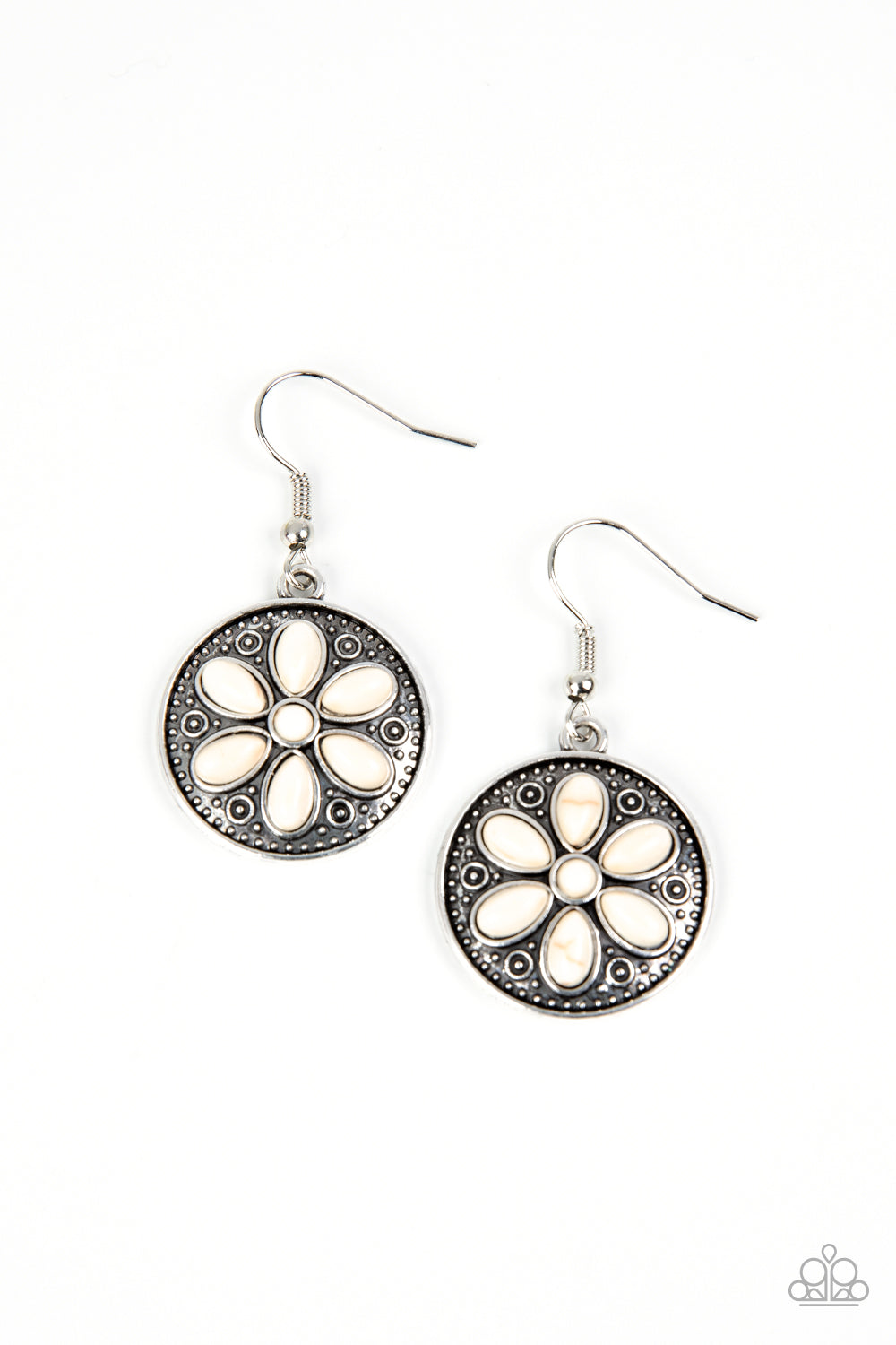 Saguaro Spring - White Stone Silver Santa Fe Style Earring Paparazzi E0905