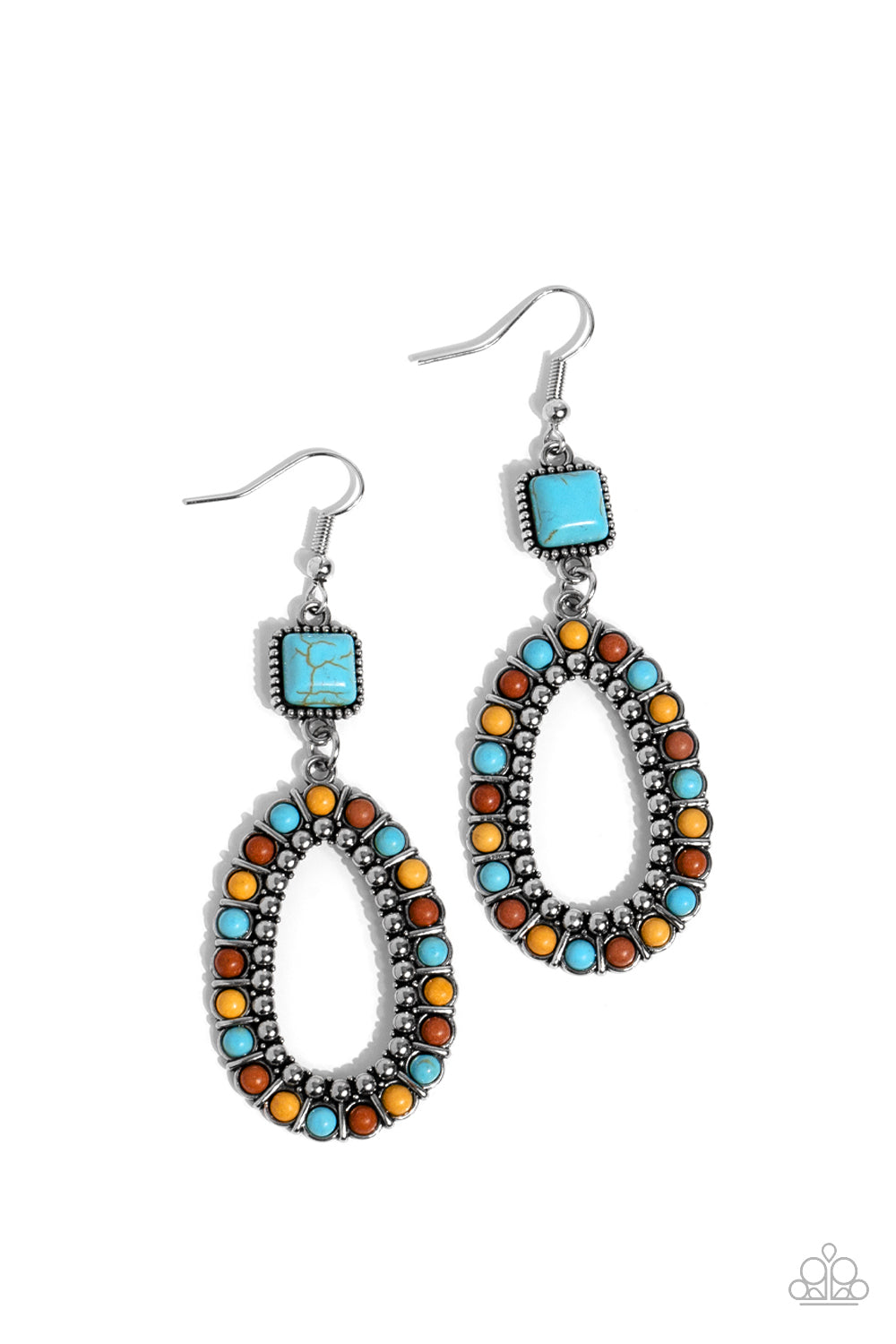 Napa Valley Luxe - Multi Turquoise Stone Brown, Yellow Earring Paparazzi E0862 Convention Exclusive