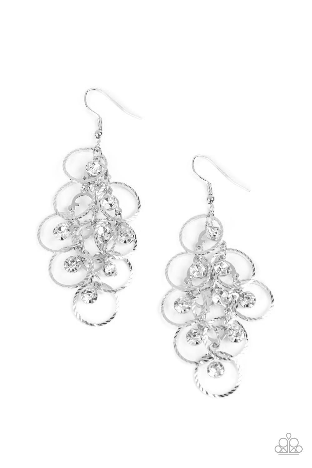 Head Rush - White Circle White Rhinestone Earring Paparazzi E0753