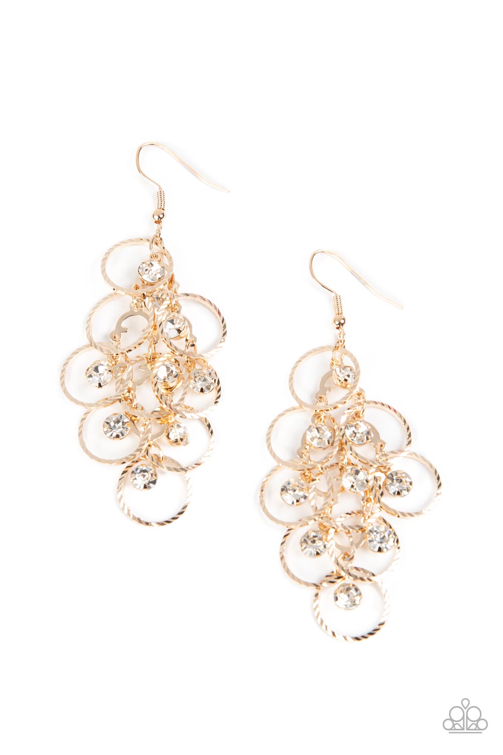 Head Rush - Gold Circle, White Rhinestone Earring Paparazzi E0721