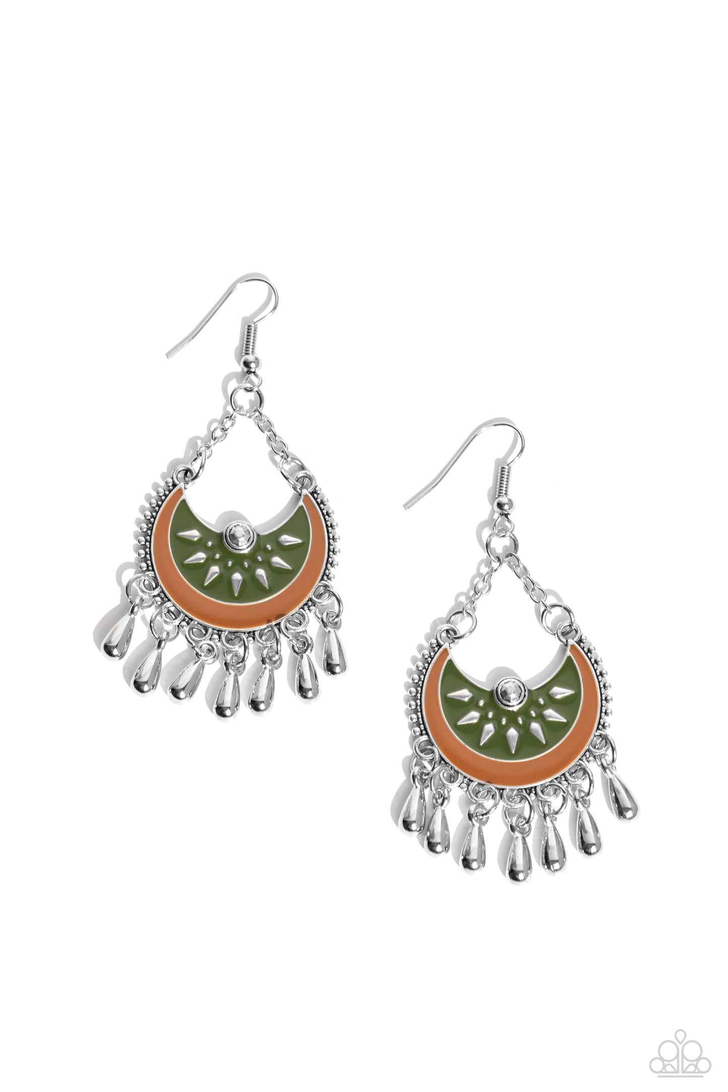 I Just Need CHIME - Green - Olive Green & Brown Finish Silver Bead Earring Paparazzi E1566