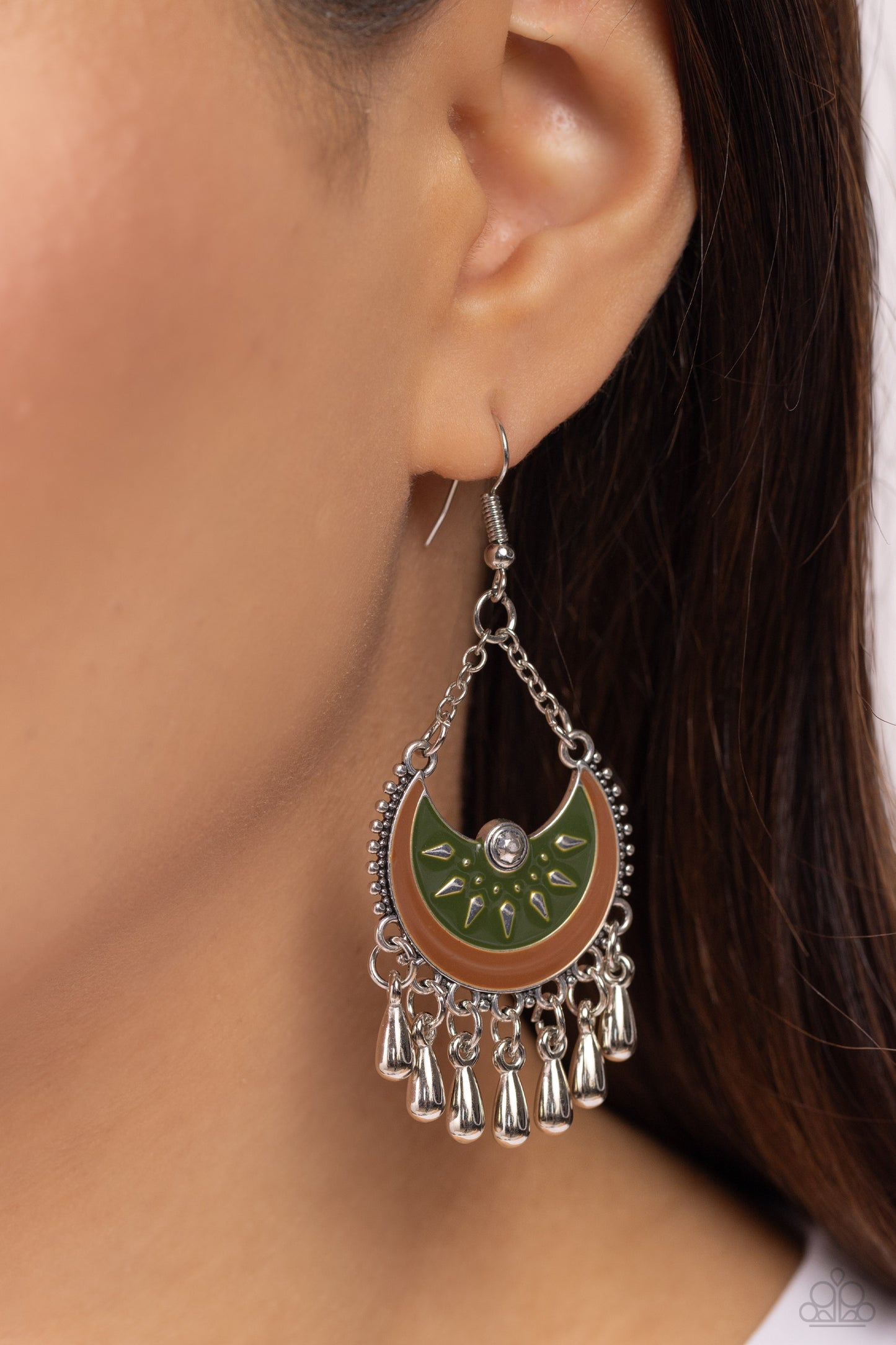 I Just Need CHIME - Green - Olive Green & Brown Finish Silver Bead Earring Paparazzi E1566