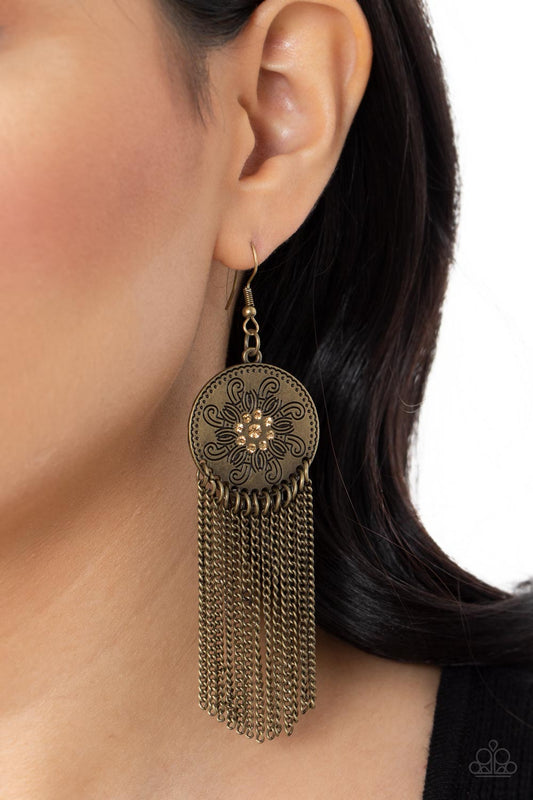 Fringe Control - Brass Earring Paparazzi E0458