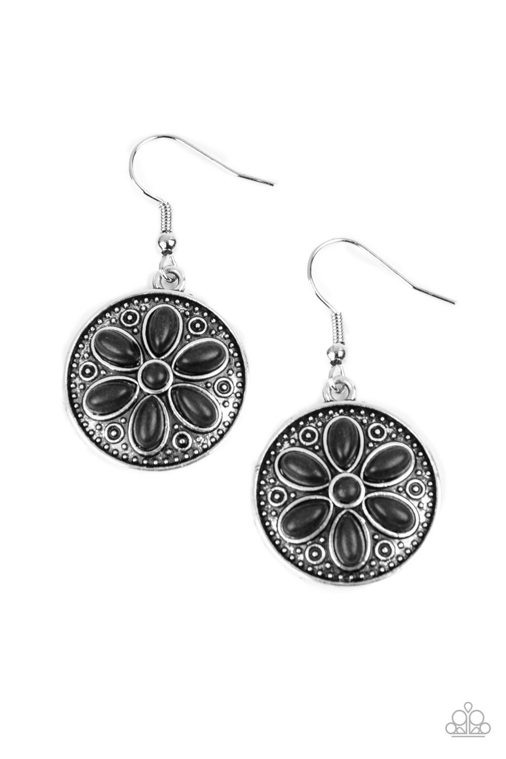 Saguaro Spring - Black Stone Floral Earring Paparazzi E1034