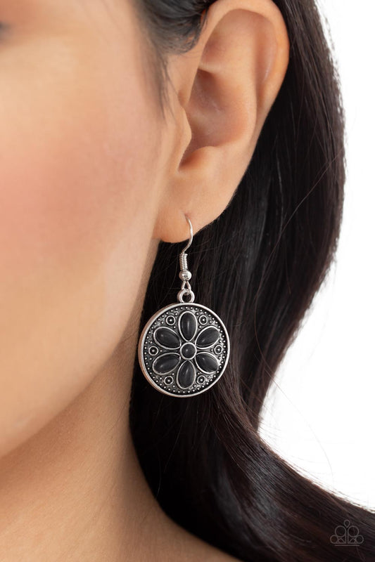 Saguaro Spring - Black Stone Floral Earring Paparazzi E1034