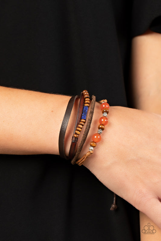 Public In-QUARRY - Multi Orange, Blue Stone, Cording & Leather Urban Bracelet Paparazzi B0960