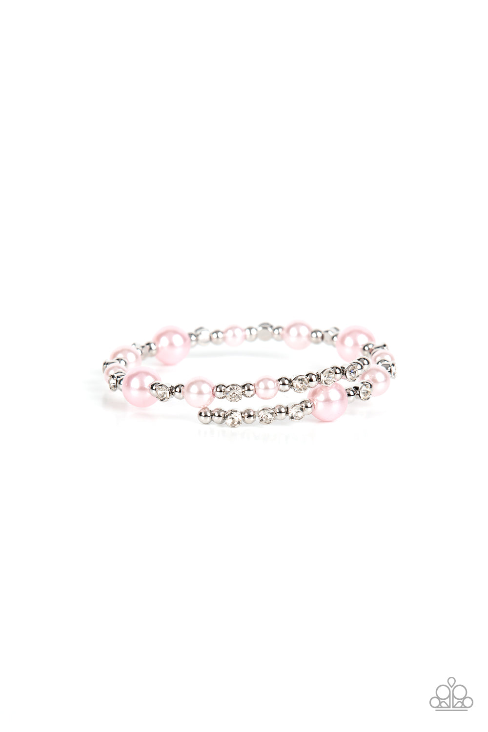 Chicly Celebrity - Pink Pearl White Rhinestone Coil Bracelet Paparazzi B0599