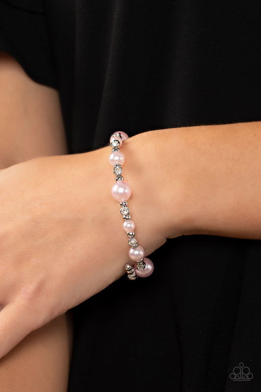 Chicly Celebrity - Pink Pearl White Rhinestone Coil Bracelet Paparazzi B0599