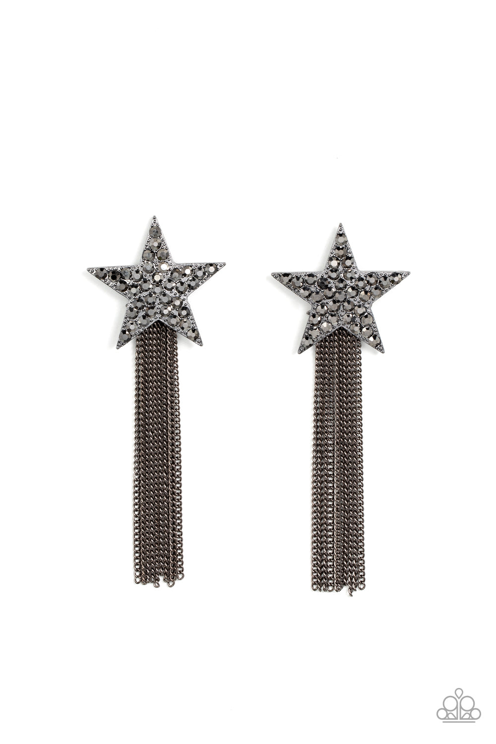 Superstar Solo - Black Gunmetal Hematite Star & Chain Post Earring Paparazzi E1276