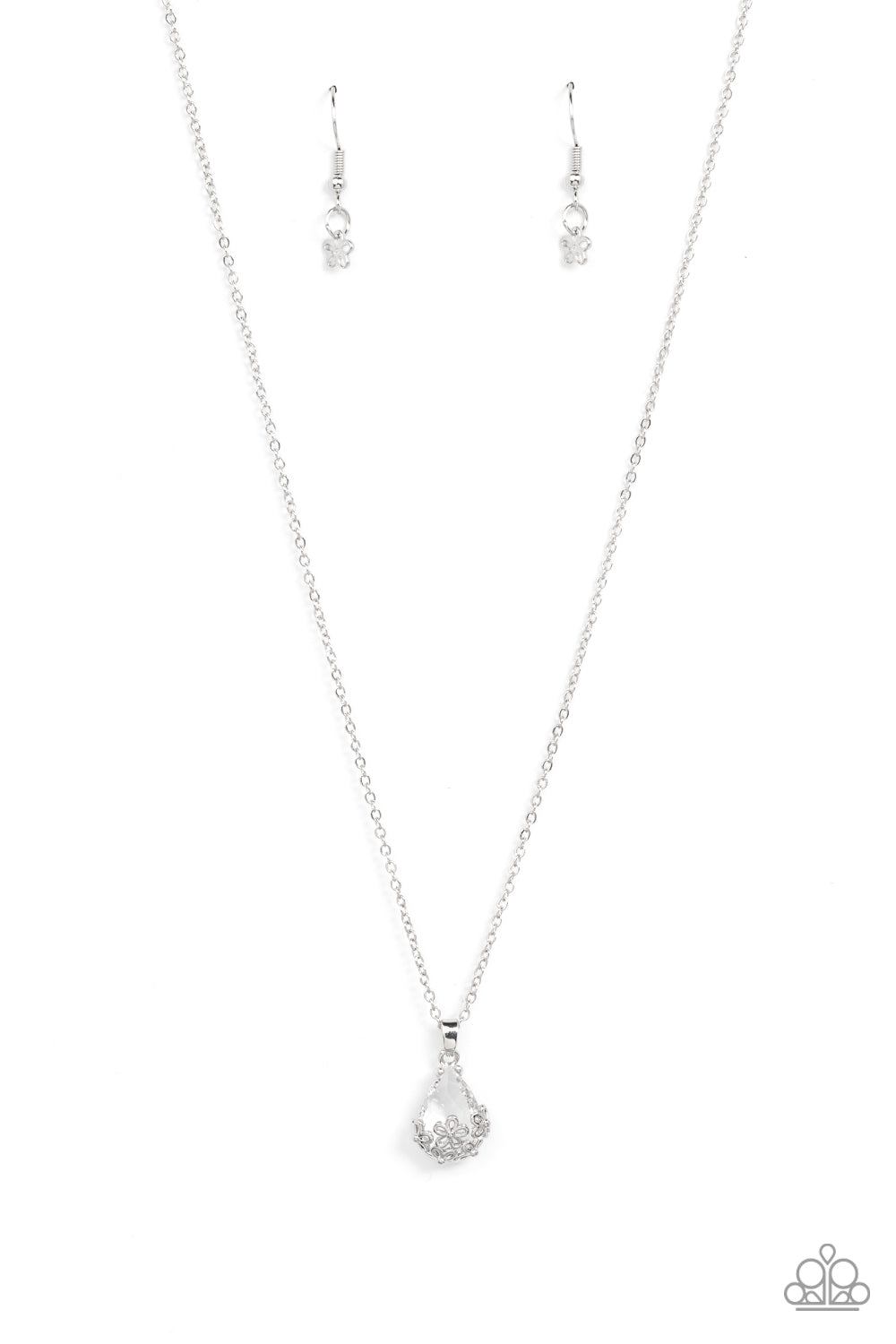 Flower Patch Fabulous - White Teardrop Necklace Paparazzi N0880