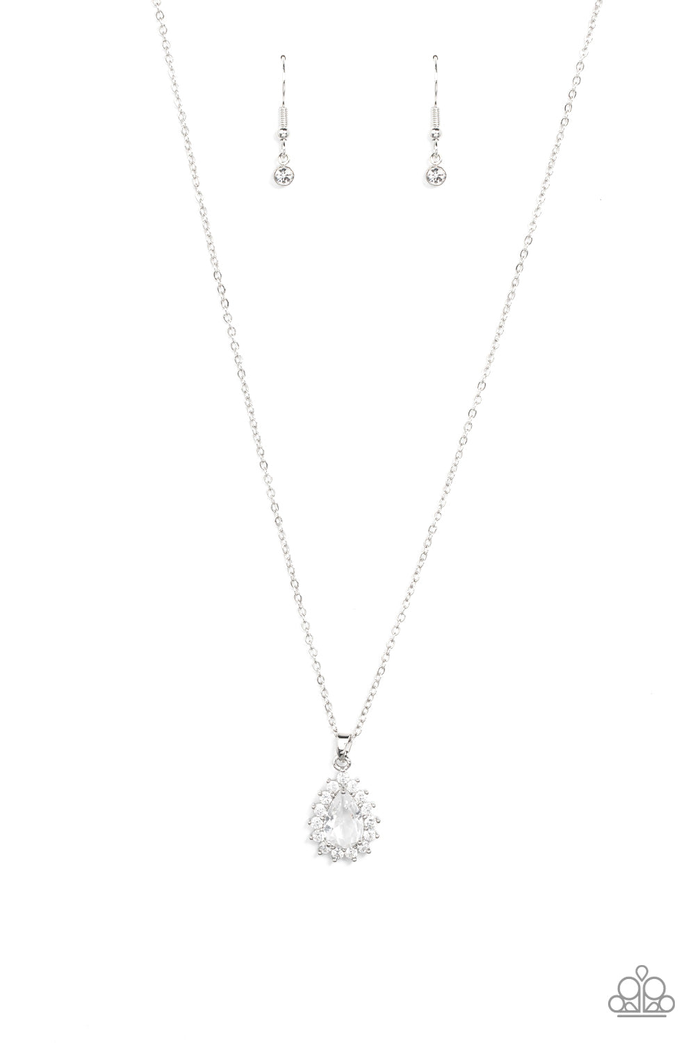 A Guiding SOCIALITE - White Rhinestone Teardrop Necklace Paparazzi N1296