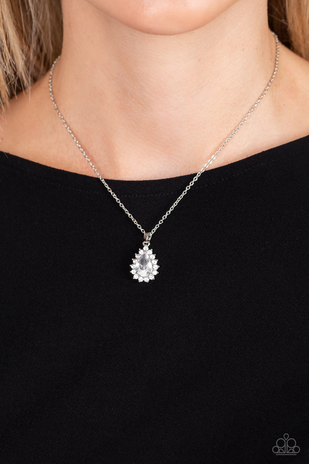 A Guiding SOCIALITE - White Rhinestone Teardrop Necklace Paparazzi N1296