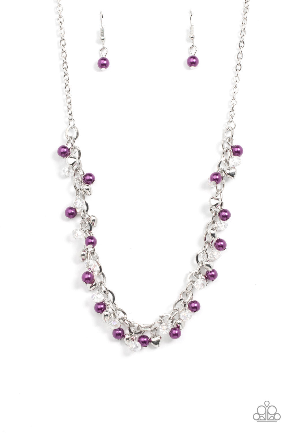 Soft-Hearted Shimmer - Purple Pearl White Crystal like Accent Necklace Paparazzi N1457