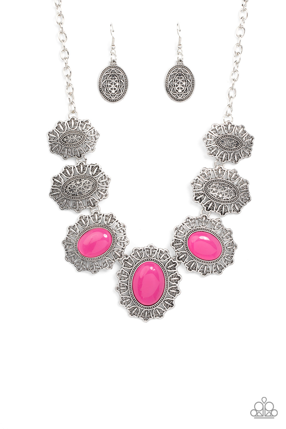 Forever and EVERGLADE - Pink Fuchsia Fedora Silver Filigree Necklace Paparazzi N1232