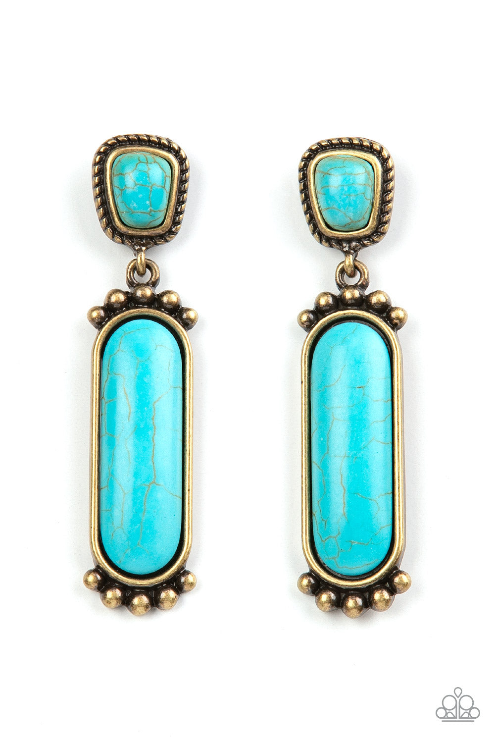 Southern Charm - Brass & Turquoise Stone Santa Fe Style Post Back Earring E1418