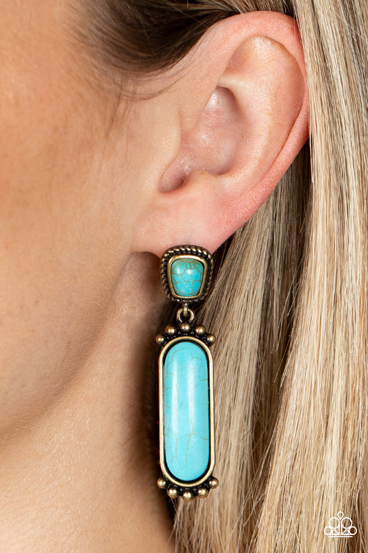 Southern Charm - Brass & Turquoise Stone Santa Fe Style Post Back Earring E1418