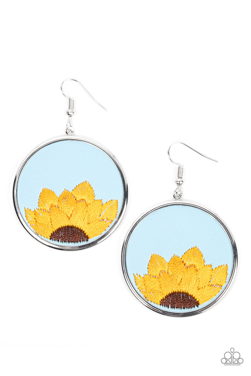 Sun-Kissed Sunflowers - Blue Sunflower Leather Earring Paparazzi E0489