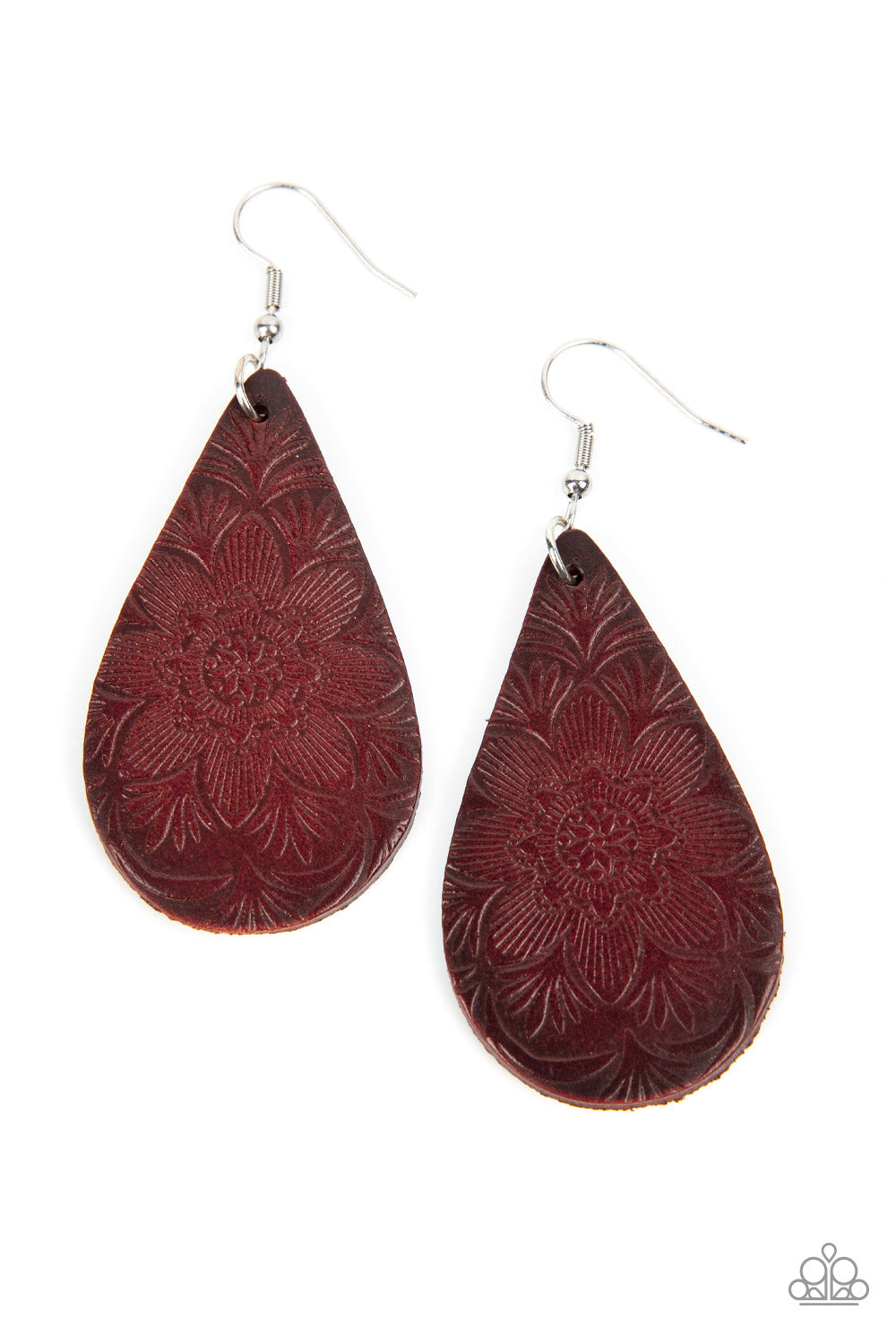 Subtropical Seasons - Brown Floral Leather Teardrop Earring Paparazzi E0809