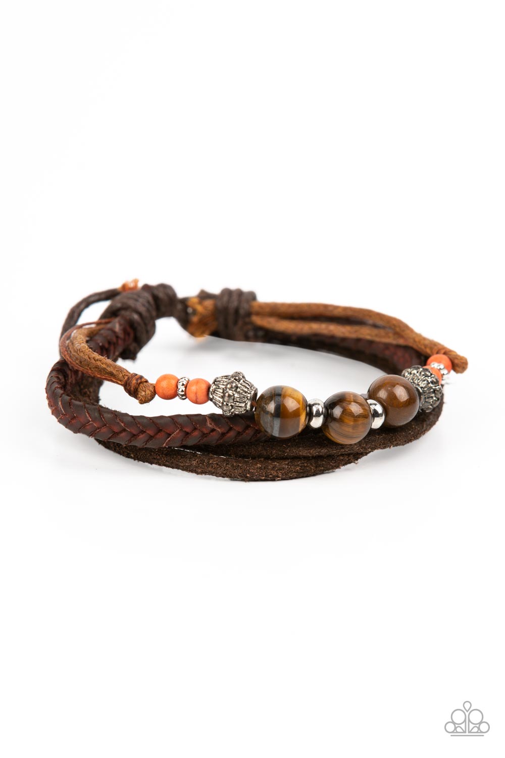 Tundra Tracker - Orange Bead and Brown Tiger's Eye Urban Bracelet Paparazzi B0498