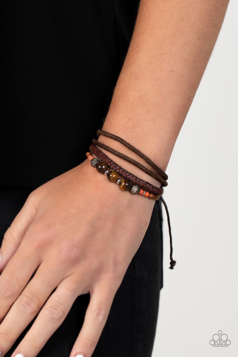 Tundra Tracker - Orange Bead and Brown Tiger's Eye Urban Bracelet Paparazzi B0498