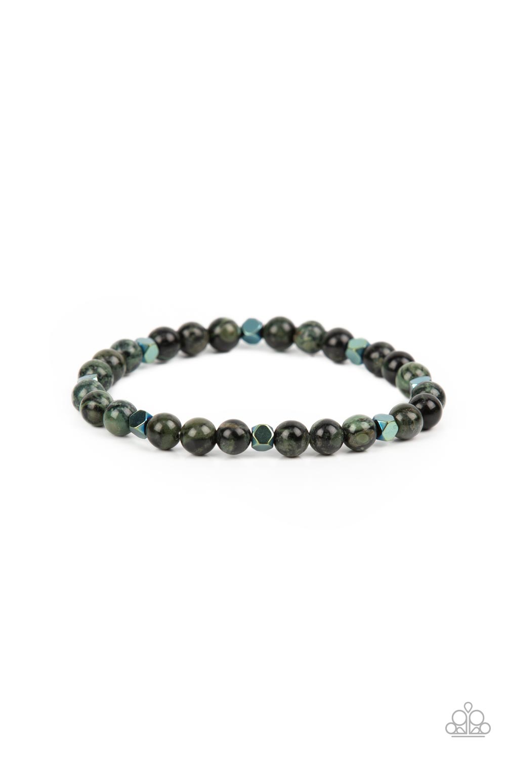 Interstellar Solitude - Green Stone & Metallic Bead Urban Stretch Bracelet Paparazzi B0365