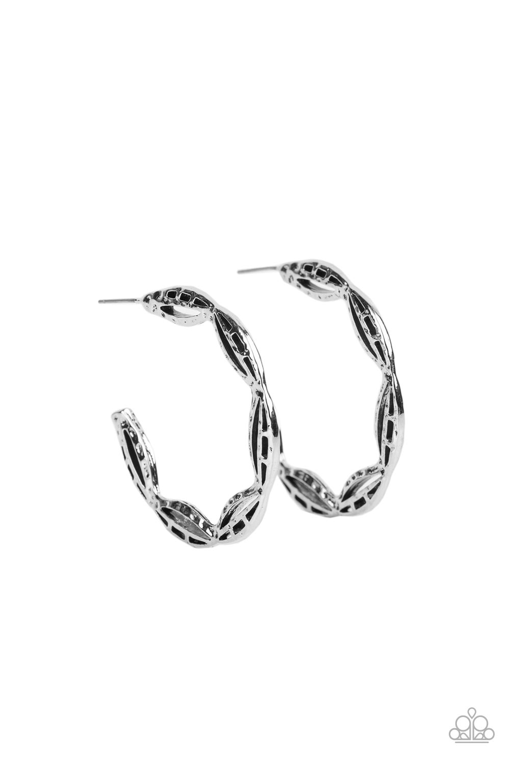 Eco Express - Silver Abstract 1 1/2 Inch Hoop Earring Paparazzi E1099