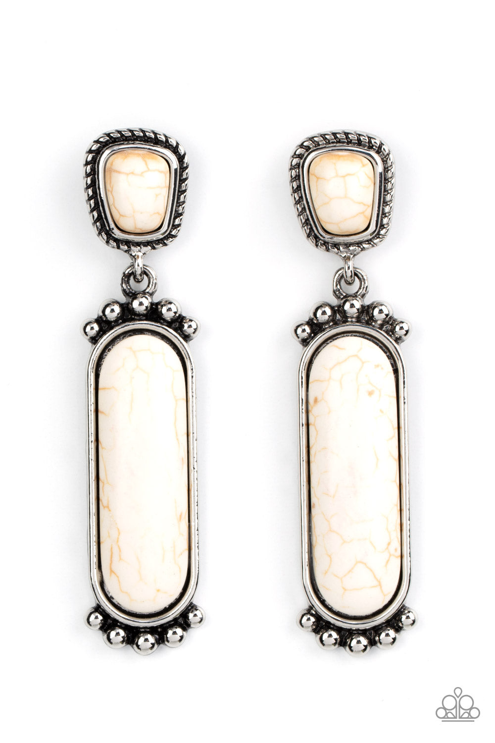 Southern Charm - White Stone Silver Santa Fe Style Earring Paparazzi E1679