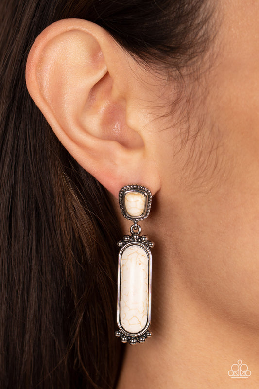 Southern Charm - White Stone Silver Santa Fe Style Earring Paparazzi E1679